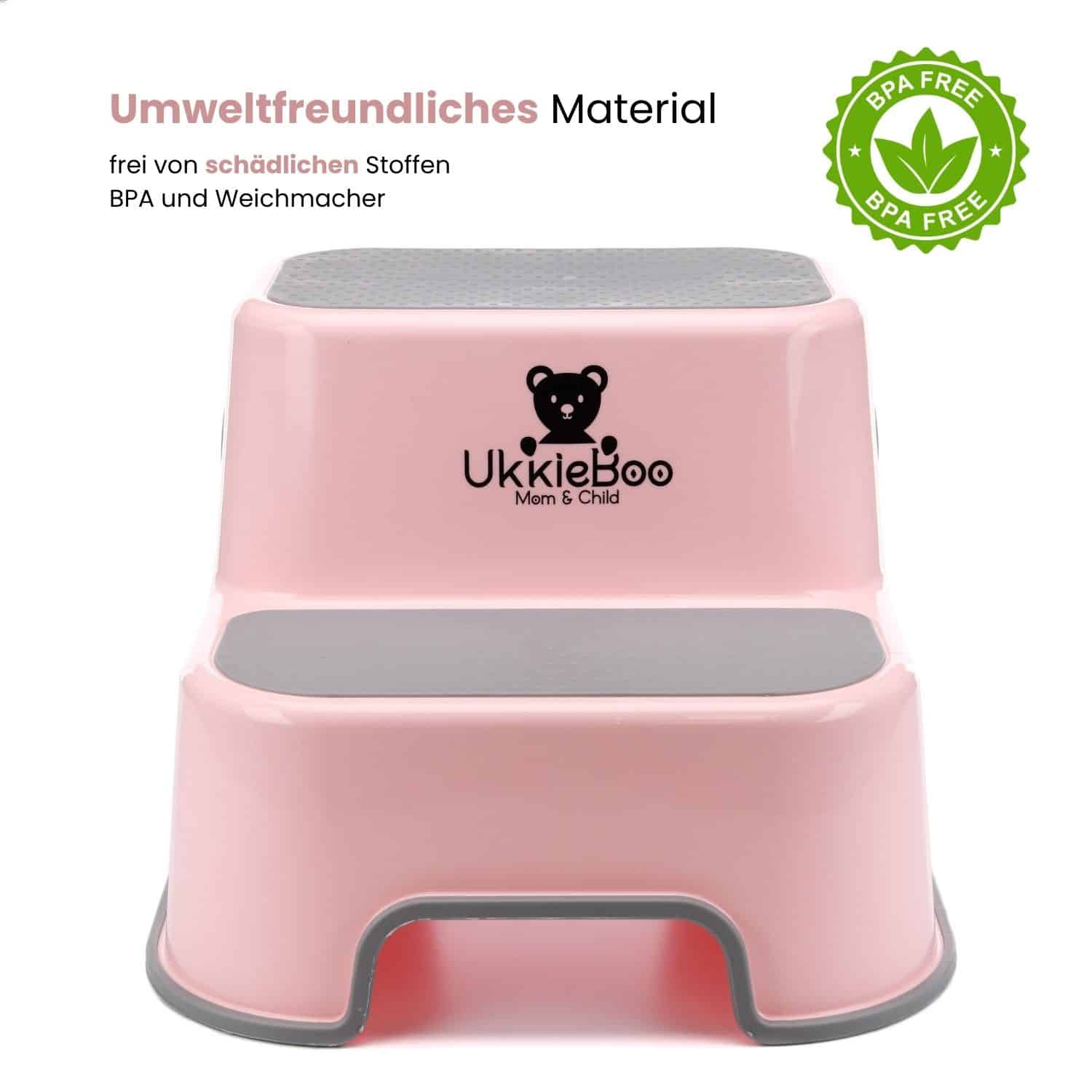 UkkieBoo Tritthocker Rosa - Umweltfreundliches, schadstofffreies Material
