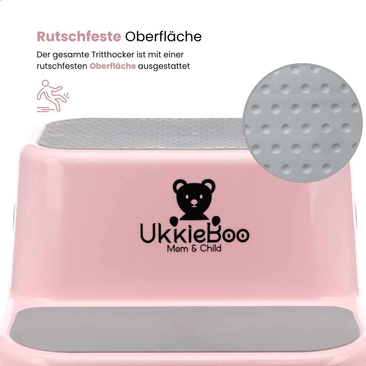UkkieBoo Tritthocker Rosa - Rutschfeste Oberfläche für sicheren Halt